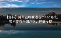 【爆料】网红在昨晚遭遇mitao曝光，蜜桃传媒全网炸锅，详情发现