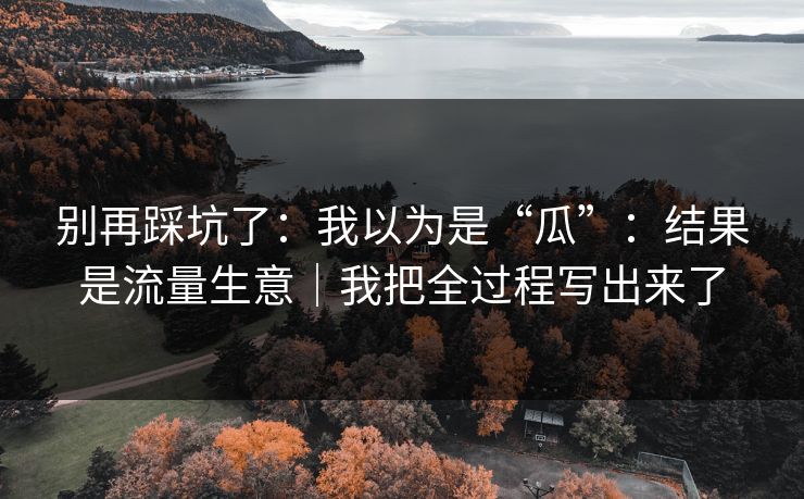 别再踩坑了:我以为是“瓜”:结果是流量生意|我把全过程写出来了 别再踩坑了:我以为是“瓜”:结果是流量生意|我把全过程写出来了