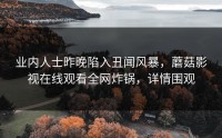 业内人士昨晚陷入丑闻风暴，蘑菇影视在线观看全网炸锅，详情围观