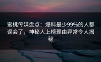 蜜桃传媒盘点：爆料最少99%的人都误会了，神秘人上榜理由异常令人揭秘