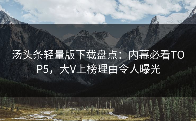 汤头条轻量版下载盘点：内幕必看TOP5，大V上榜理由令人曝光
